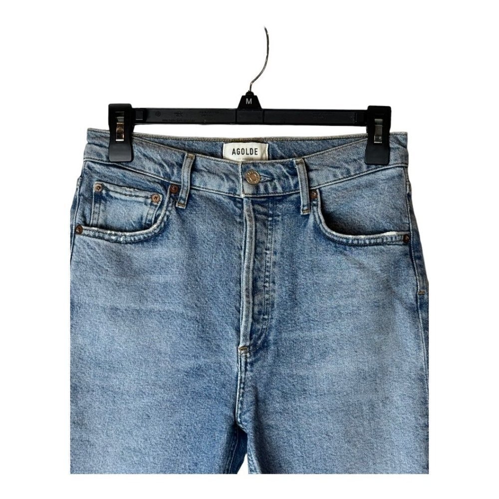 Agolde Jeans Women 26 Blue Riley Distressed Straight Cropped Button Fly - Picture 4 of 11